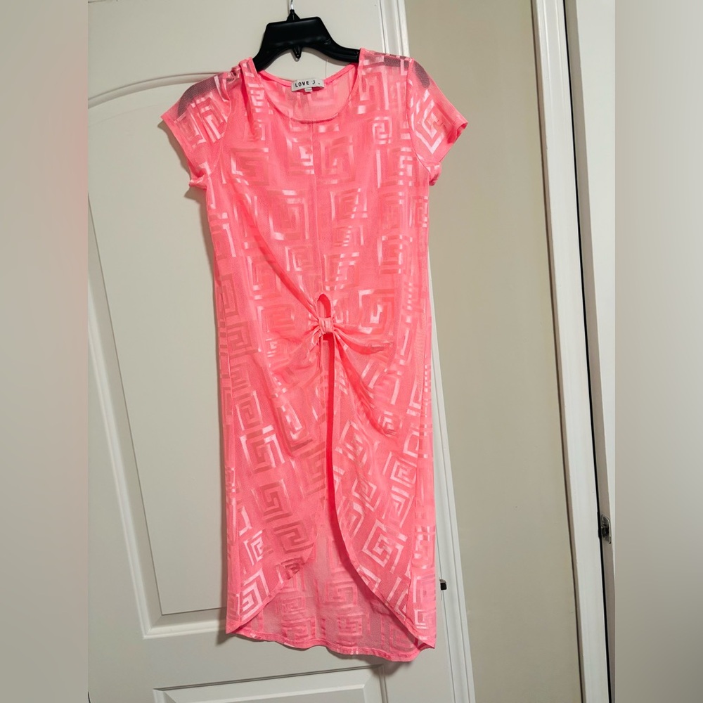 LOVE J, Neon Pink Tie-Knot, Swimsuit Beach Cover Up, Size Small